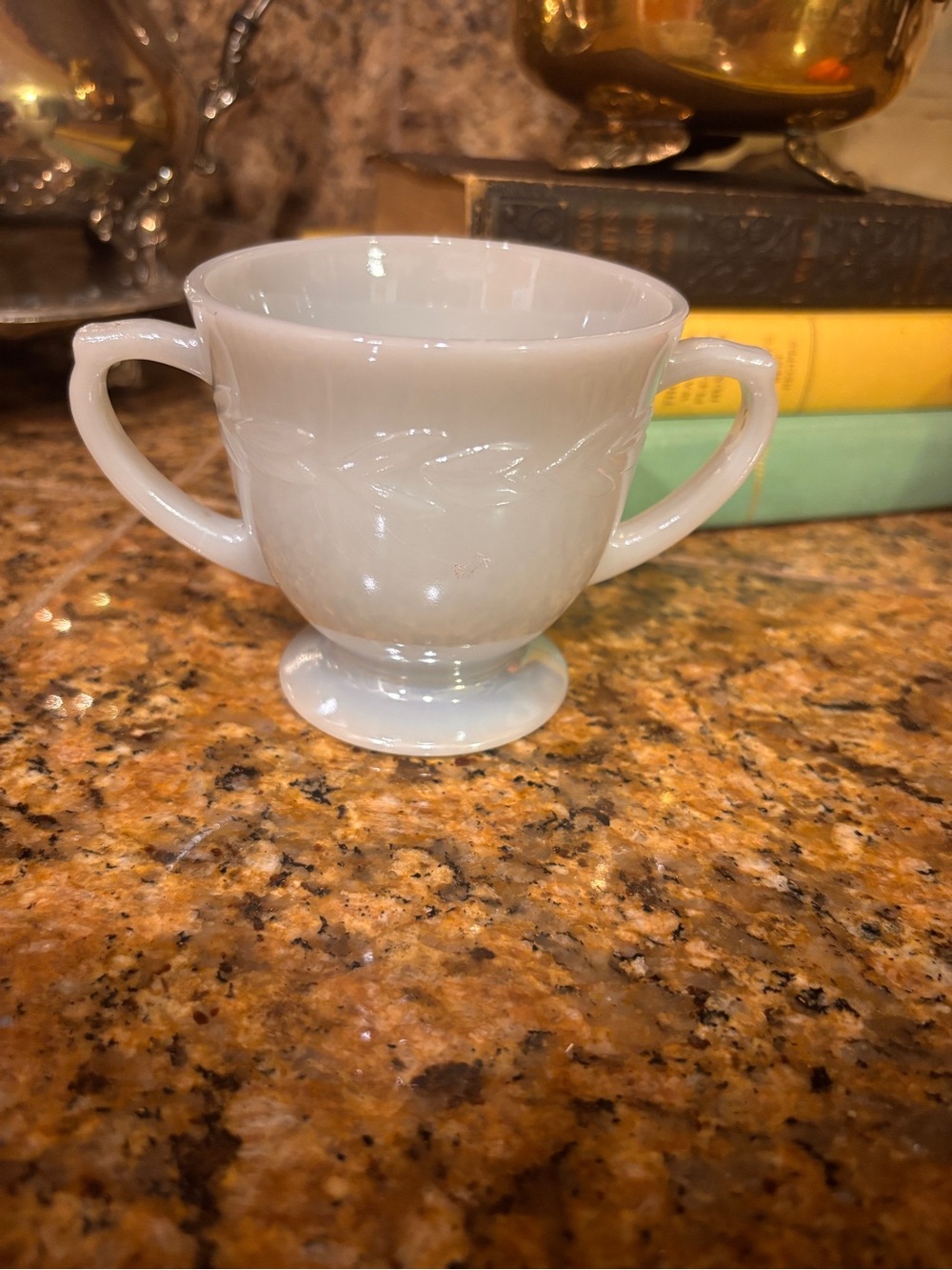 Vintage Anchor Hocking Fire-King Laurel Leaf Milk Glass Open Sugar Bowl